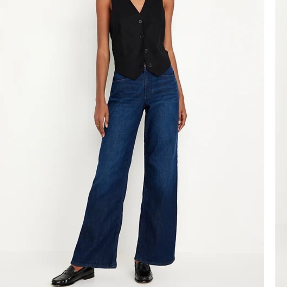 Old Navy WOW High Rise Wide Leg Jeans Size 10 Dark Wash Stretch Denim 2023